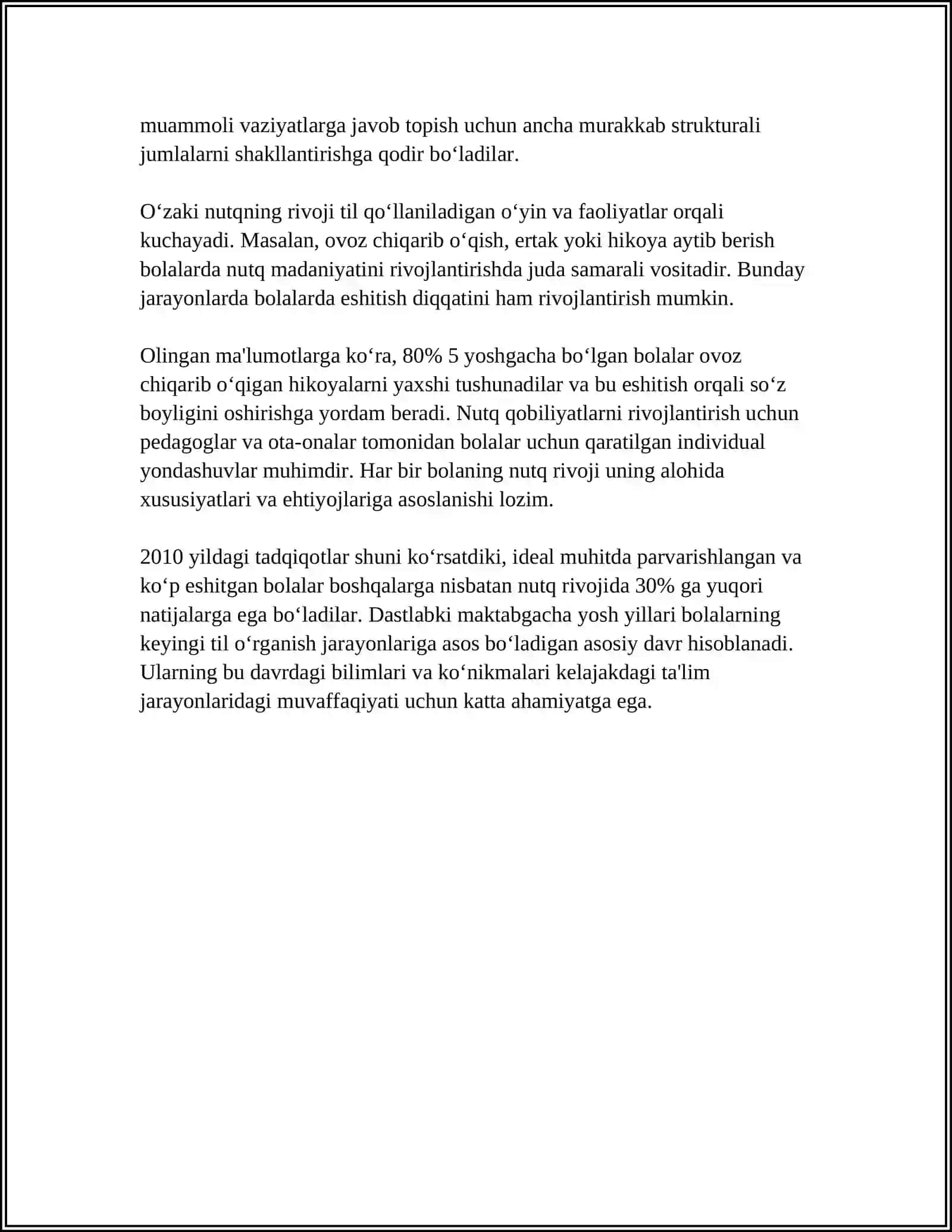 MAKTABGACHA YOSHDAGI KAR BOLALARNI OĢZAKI NUTQGA ÒRGATISH 4