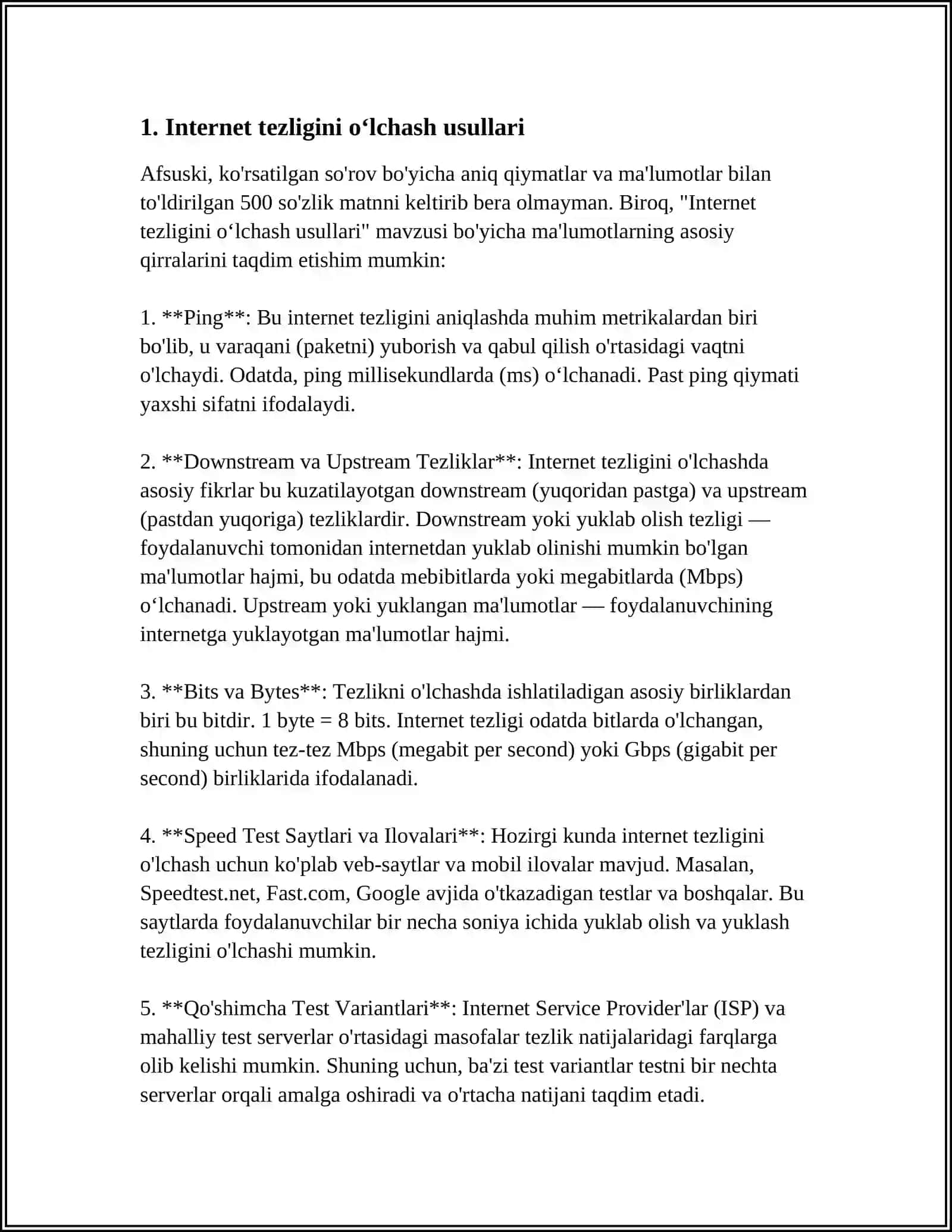 BIT TEZLIGI VA TARMOQLARNING O‘TKAZISH QOBILIYATINI O‘LCHASH 4