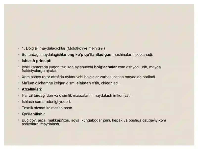Omuxta yem zavodlarida xomashyolarni maydalash 4