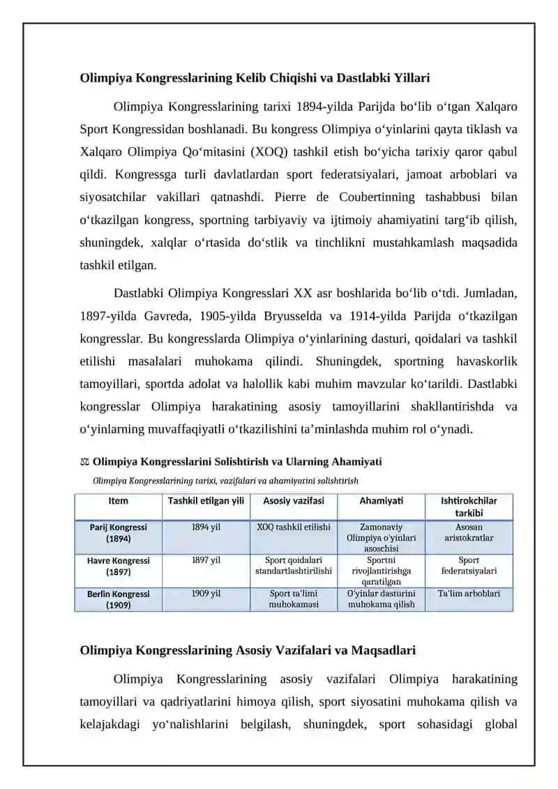 Olimpiya Kongresslari va ularning ahamiyati 4
