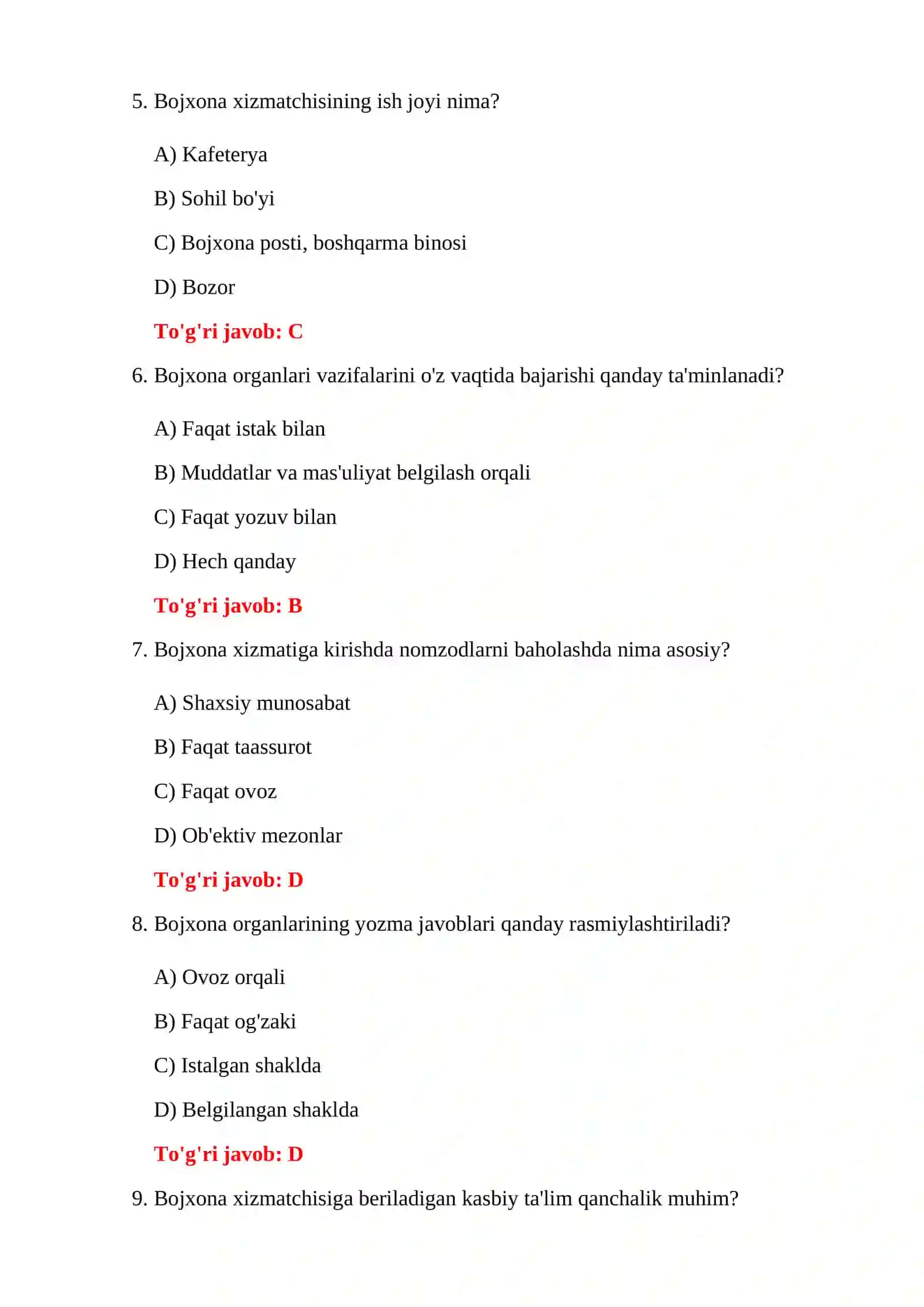 BOJXONA XIZMATIGA ISHGA QABUL TESTLARI 4