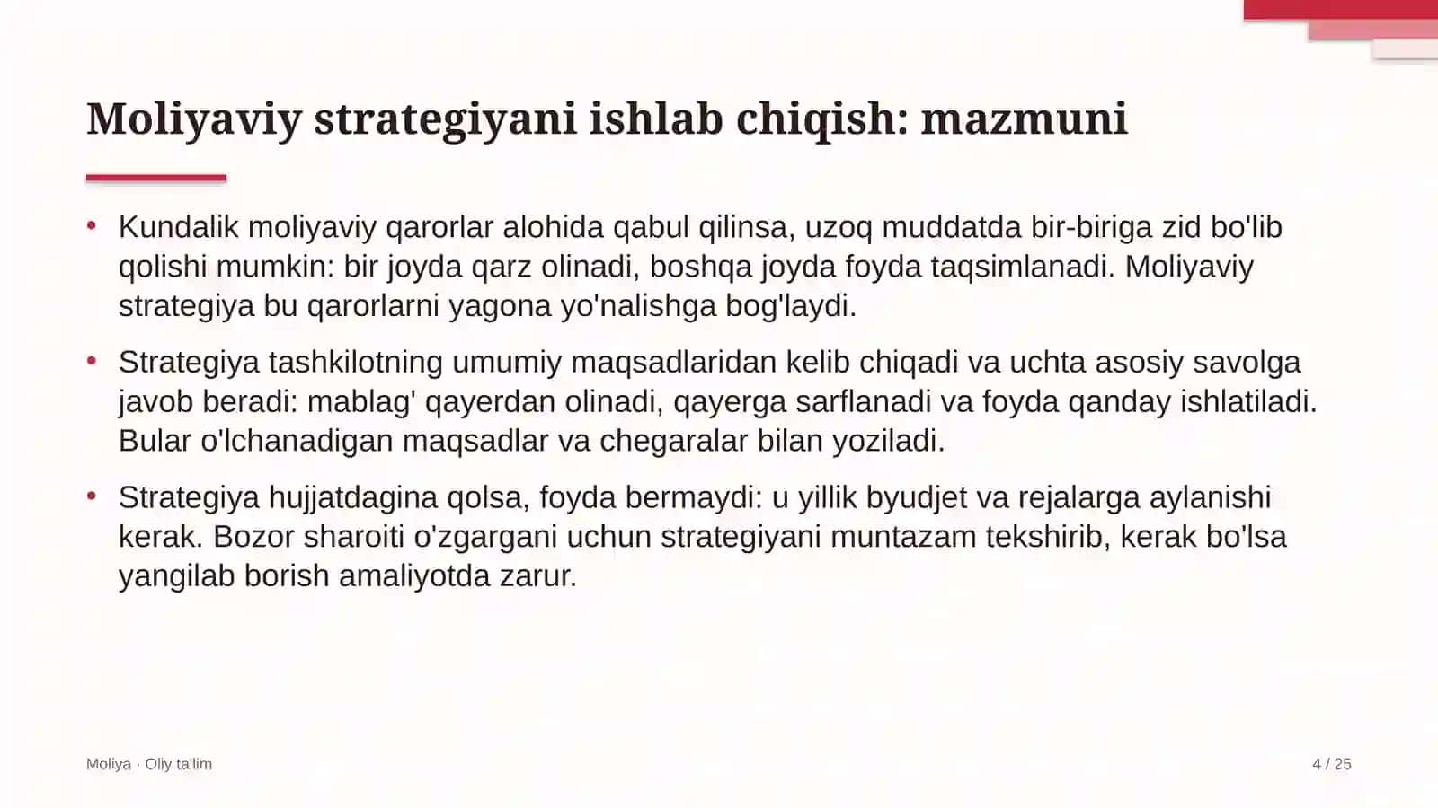 Loyiha institutlarida moliyaviy strategiyani ishlab chiqish 4