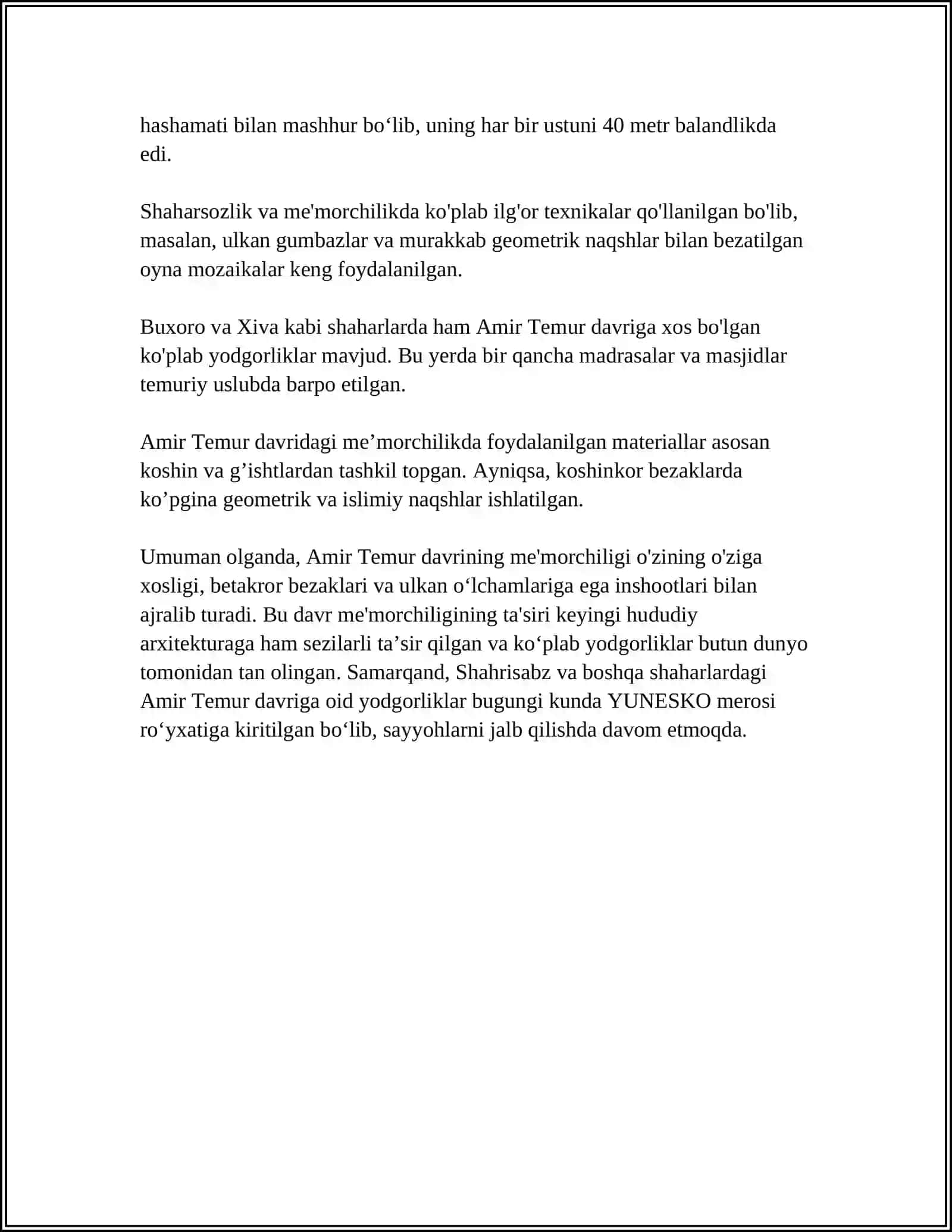 AMIR TEMUR DAVRIDA MADANIYAT VA SAN'ATNING YARATILISHI 4