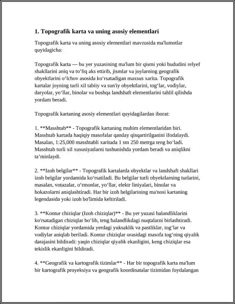 TOPOGRAFIK KARTALARNI OʻQISH VA OʻRGANISH. MASSHTABLAR 4