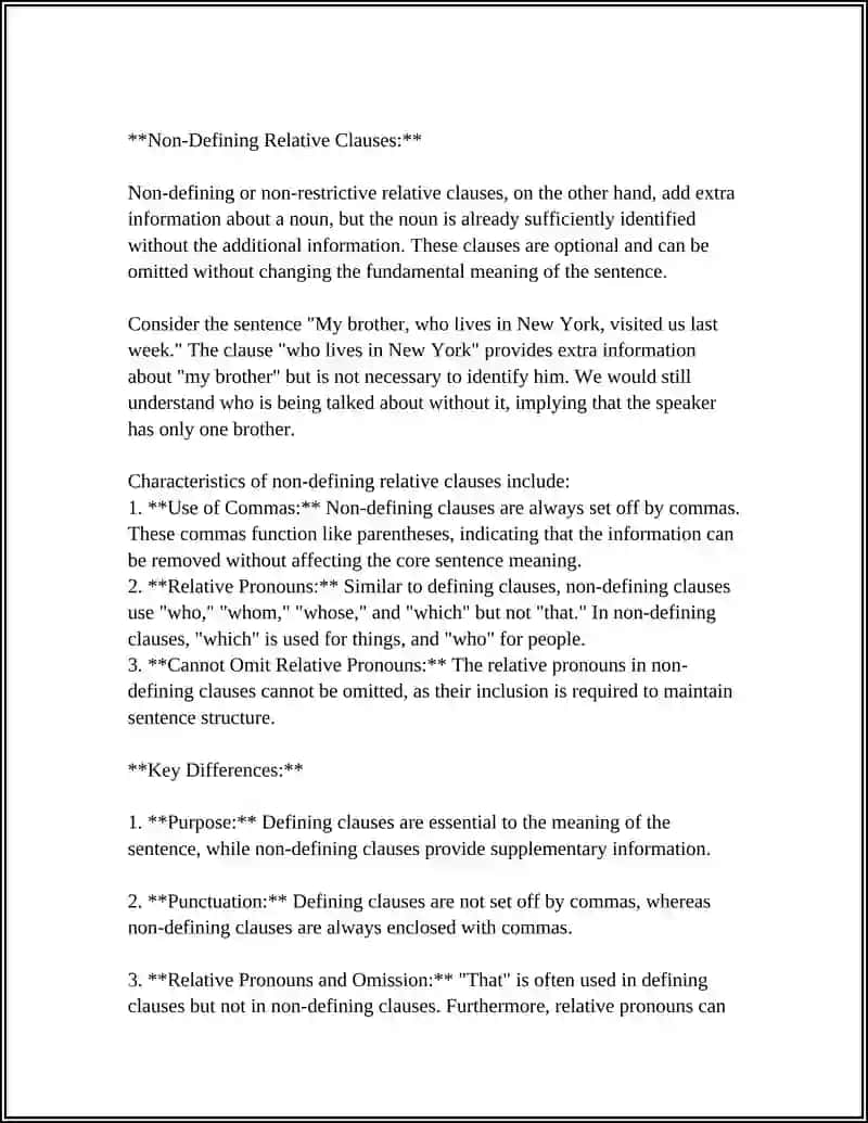 Defining (Restrictive) vs Non-Defining (Non-Restrictive) Relative Clauses in English Language 4