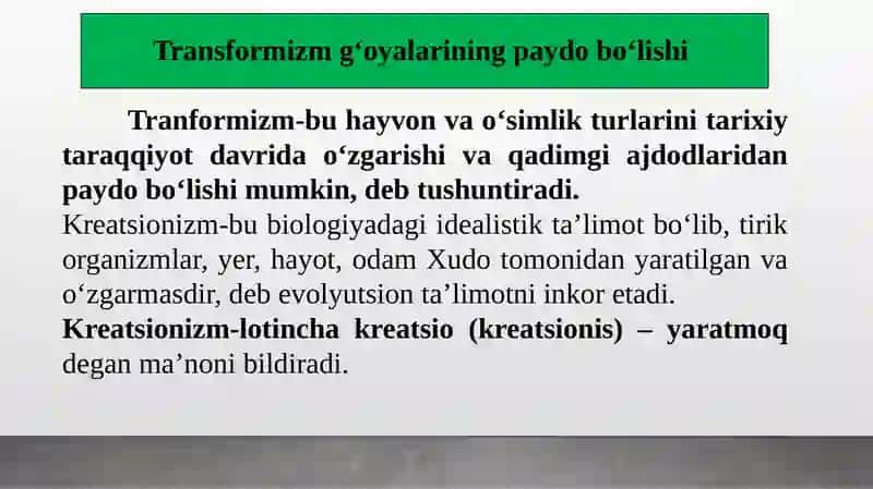 Transformizm bilan kreotsionizm o'rtasidagi kurash 4