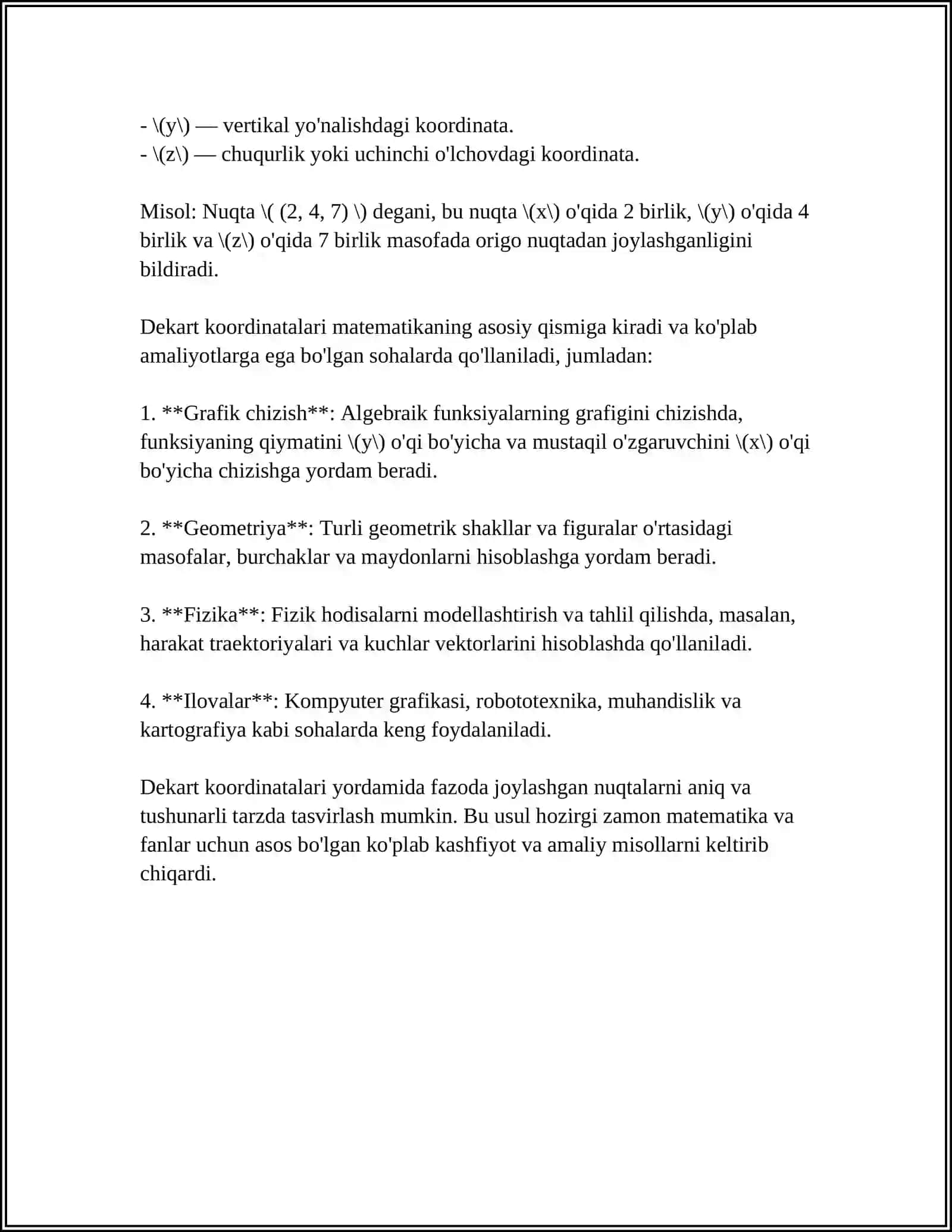 Descartes Koordinatalari 4