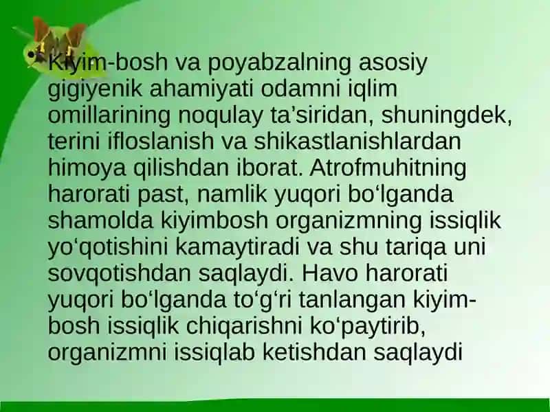 Kiyim-boshlar va oyoq kiyimlar gigiyenasi 4