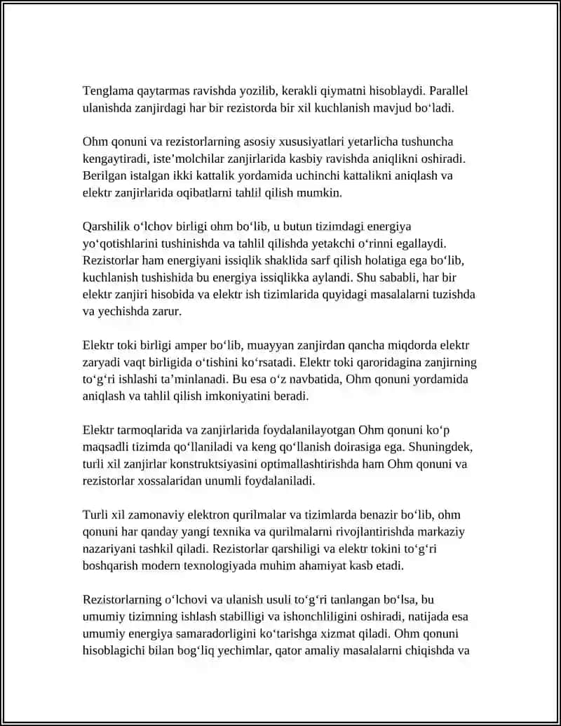 Ohm qonuni va rezistorlarda kuchlanish 4
