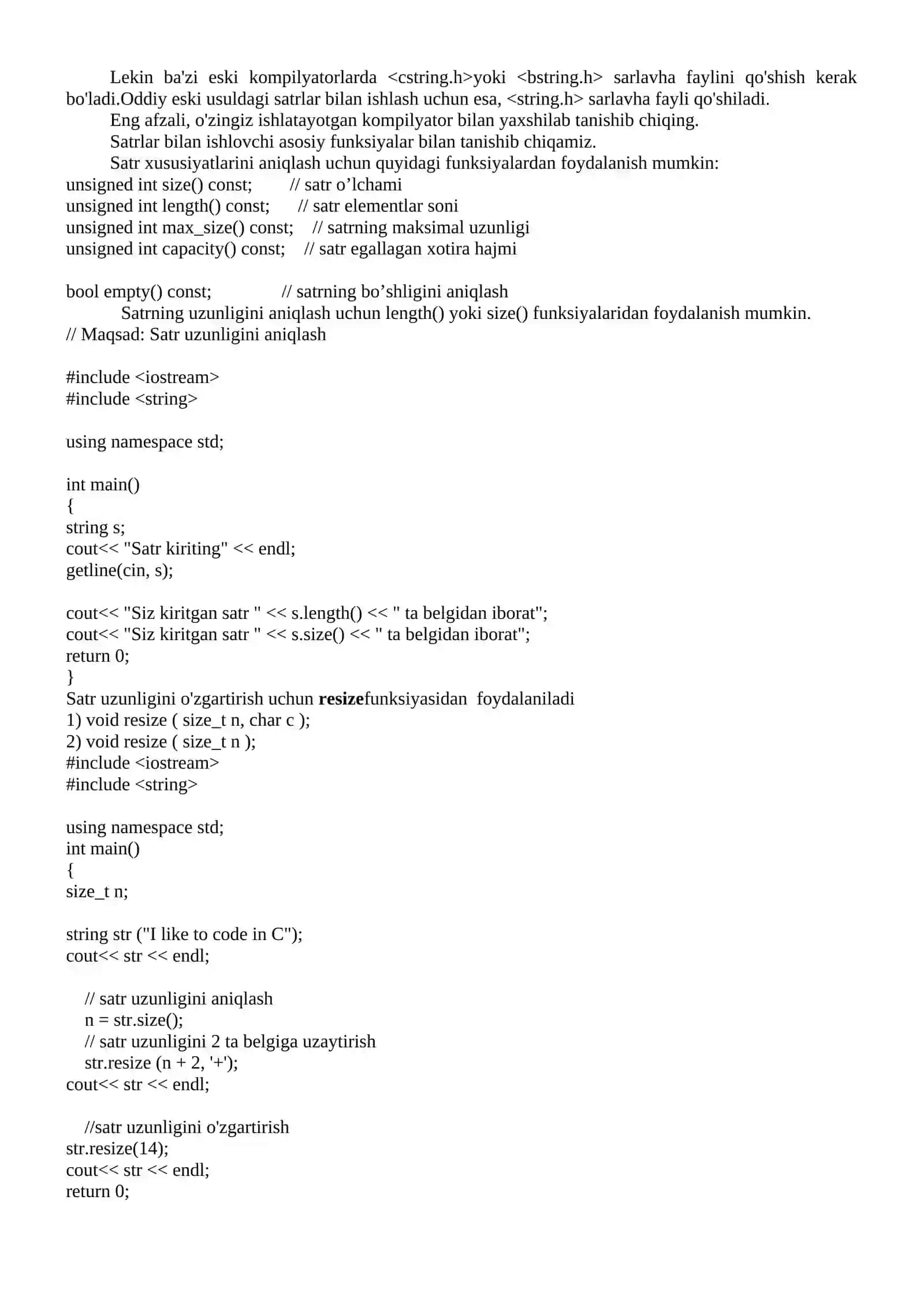 С++ dasturlash tilining aralash toifasi. C++ da satrlar bilan ishlash. 4