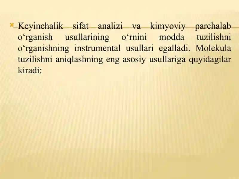 YaMR, PMR, atom- adsorbtsion, rentgenospektroskopiya usullari. 4