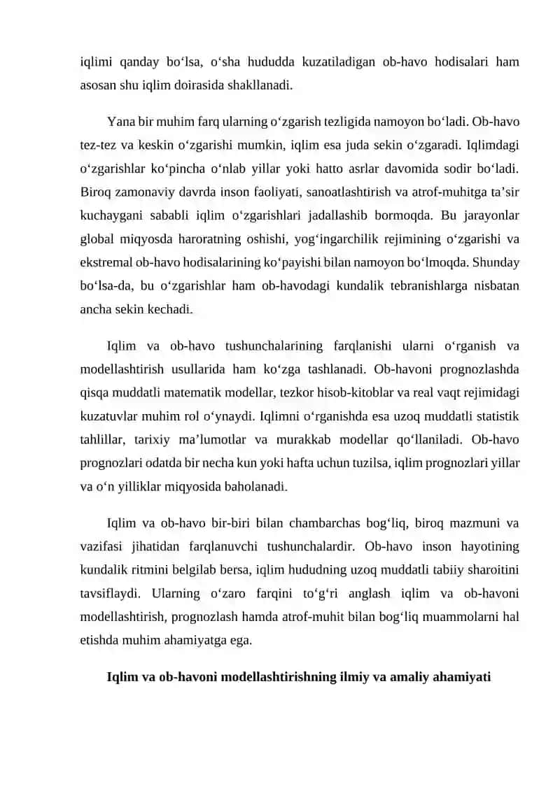 Iqlim va ob-havoni modellashtirishda differensial hisob tatbiqlari 4
