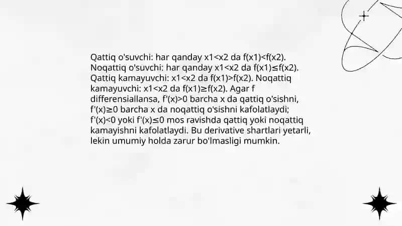 Funksiyaning o'sishi va kamayish shartlari 4