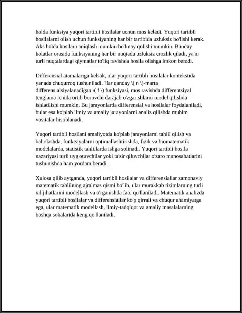 YUQORI TARTIBLI HOSILALAR VA DIFFERENSIALLAR 4