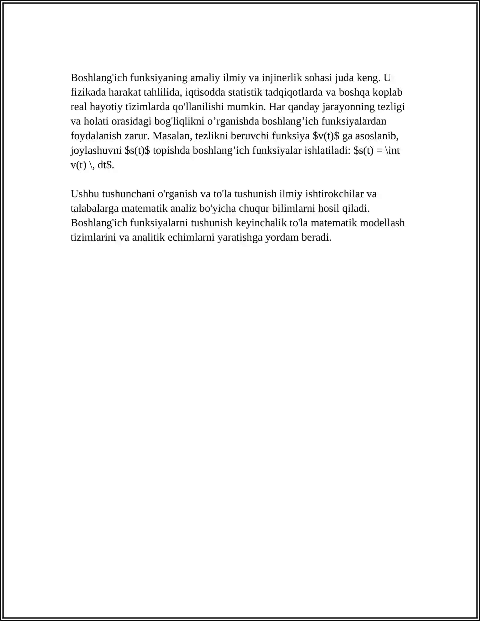 BOSHLANGʻICH FUNKSIYA. ANIQMAS INTEGRAL. INTEGRALLASH USULLARI 4