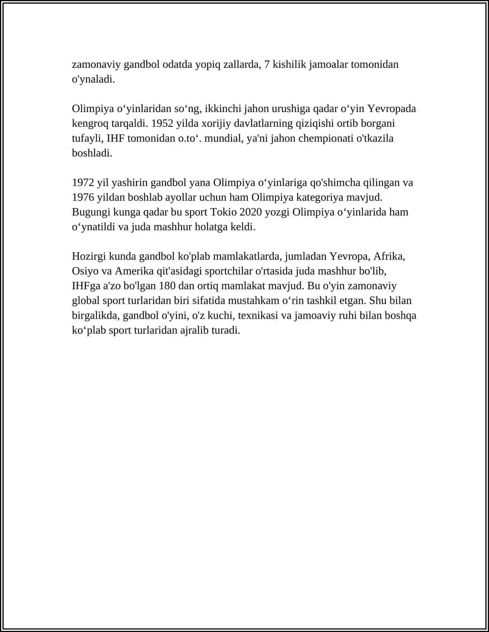 MUSTAQIL ISH Mavzu: GANDBOL 4