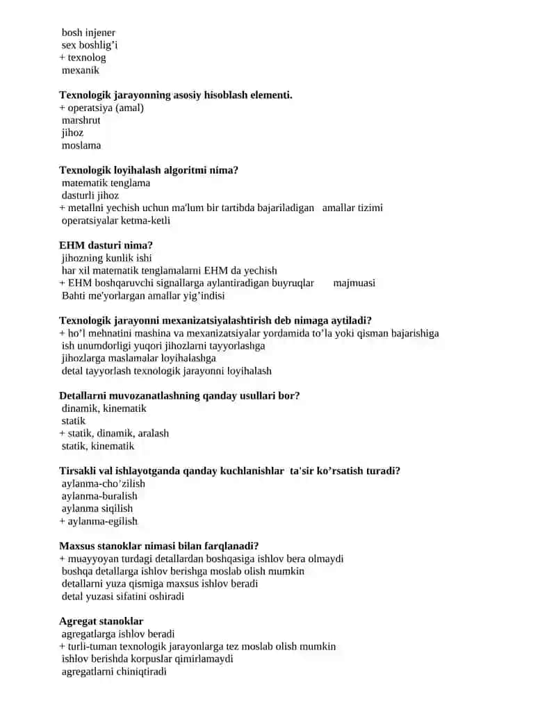 Avtomobilsozlik texnologiyasi fanidan test savollari 4