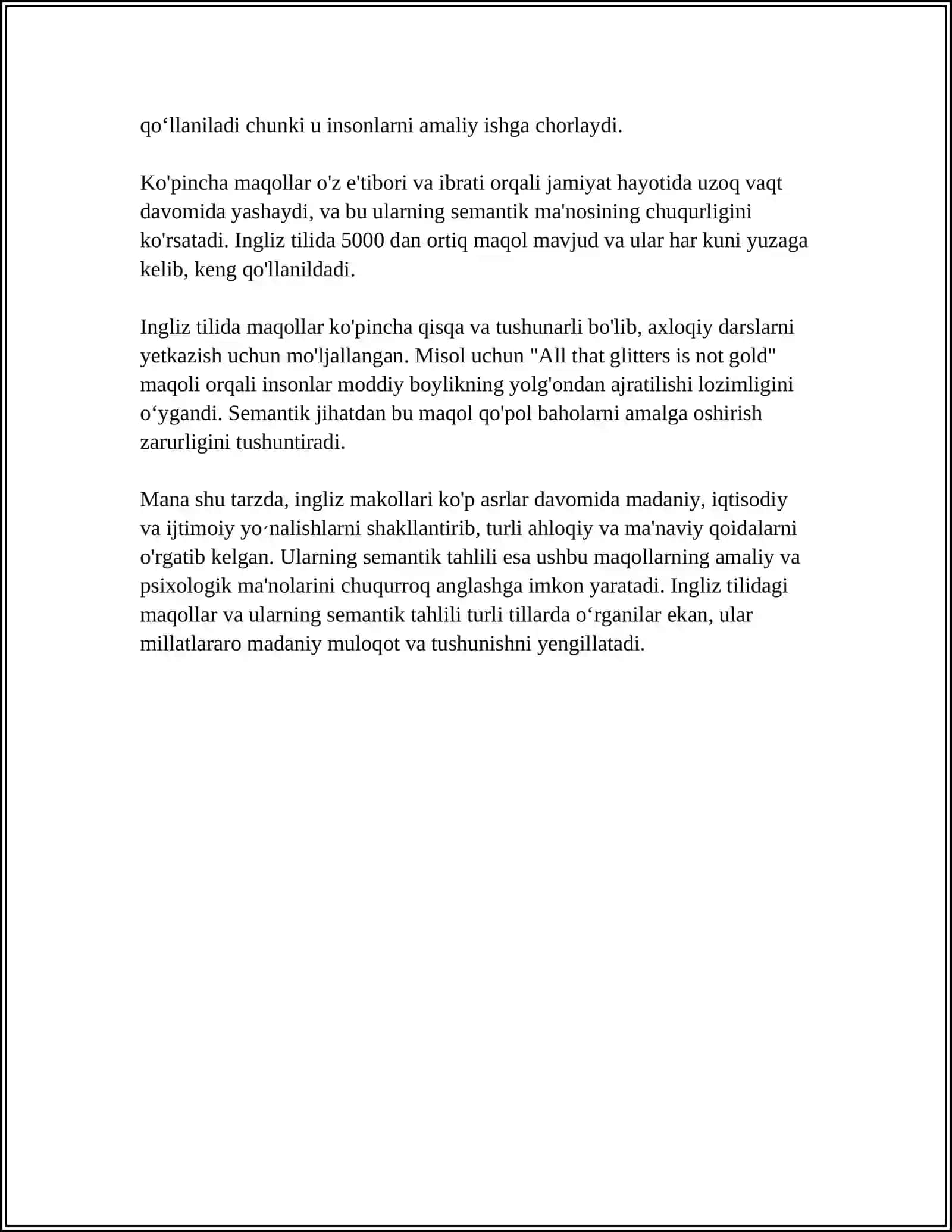 INGLIZ MAQOLLARINING O’ZBEK TILIGA TAHLILI 4