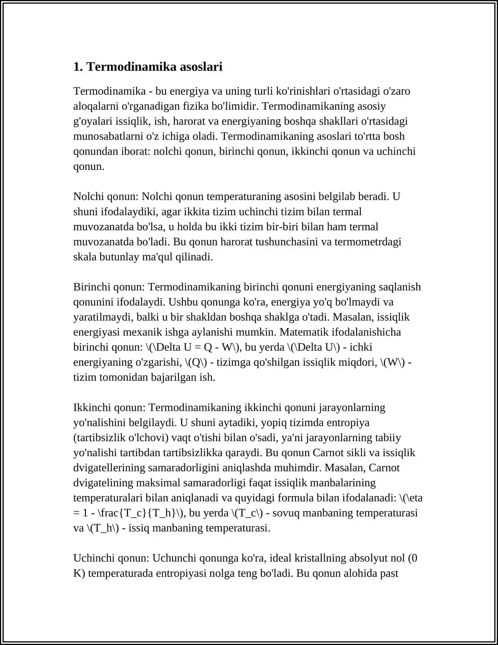 TERMODINAMIKA ASOSLARI. TERMODINAMIKANING UCHINCHI QONUNI 4