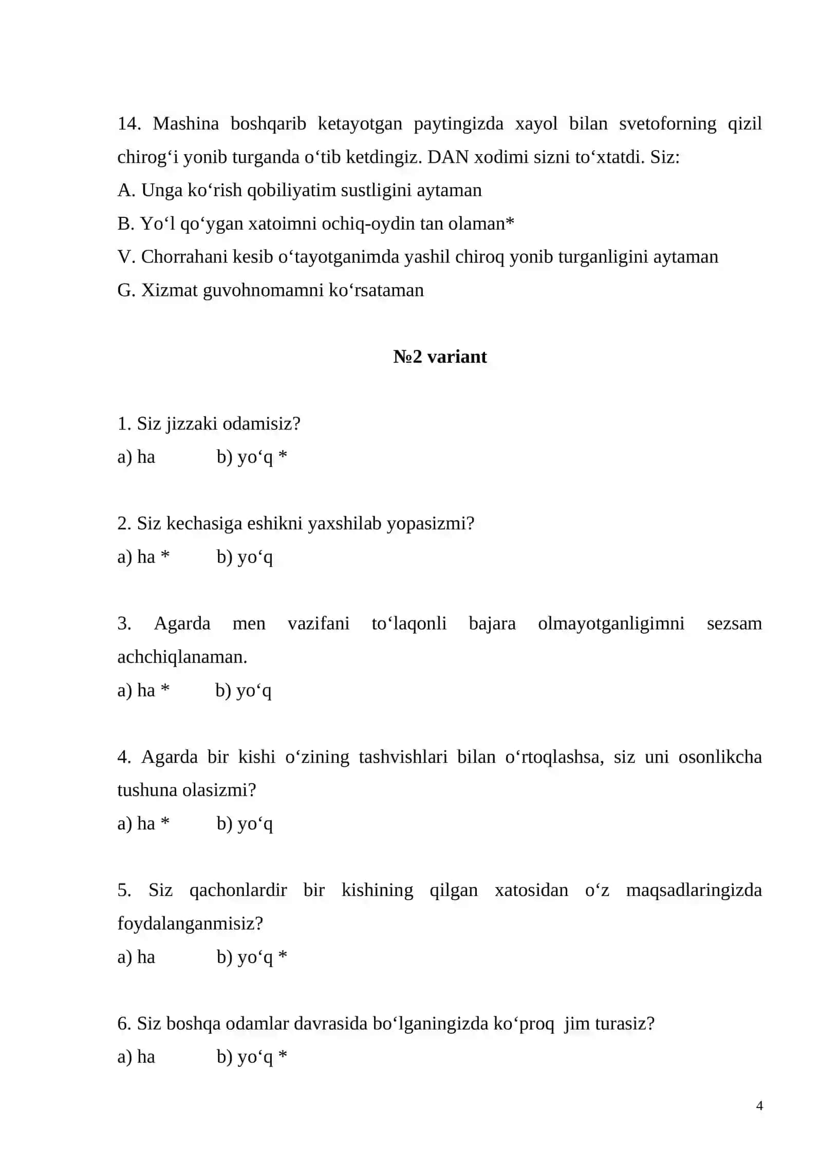 BOJXONA NOMZODLARI UCHUN  TEST SAVOLLARI. 4