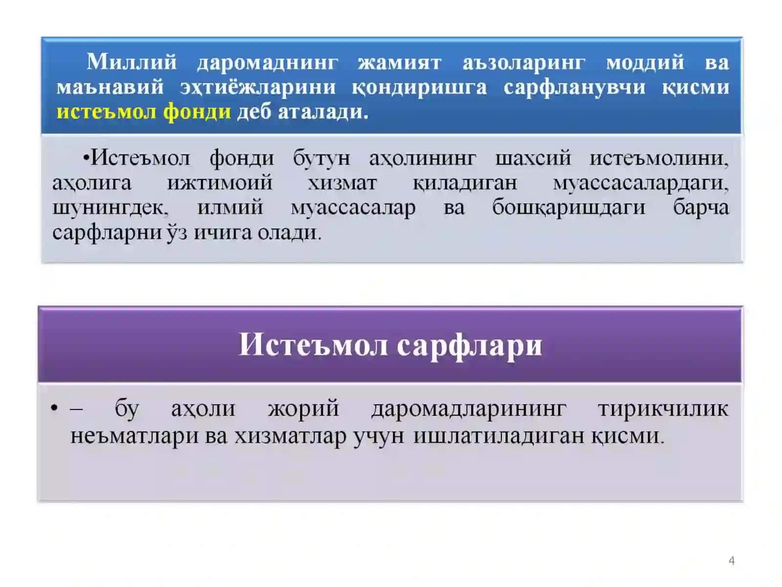 ИСТЕЪМОЛ, ЖАМҒАРМА ВА ИНВЕСТИЦИЯЛАР 4