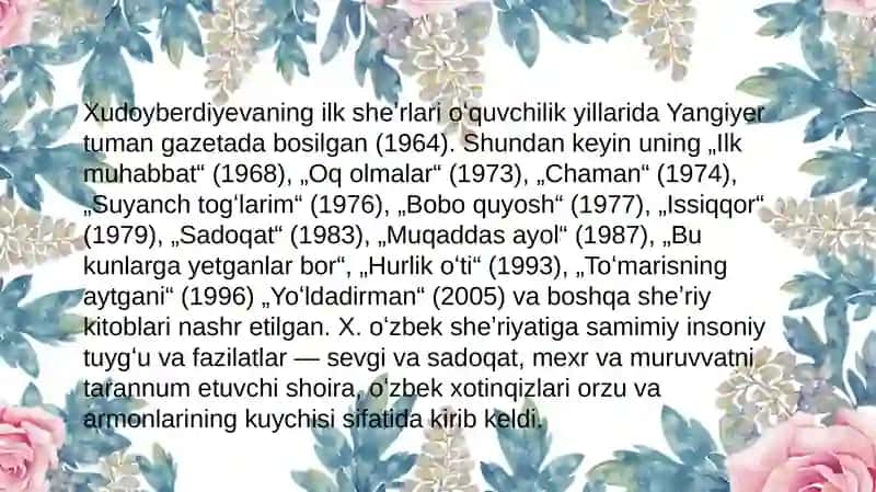 HALIMA XUDAYBERDIYEVA SHE’RIYATIDA LIRIK QAHRAMON 4