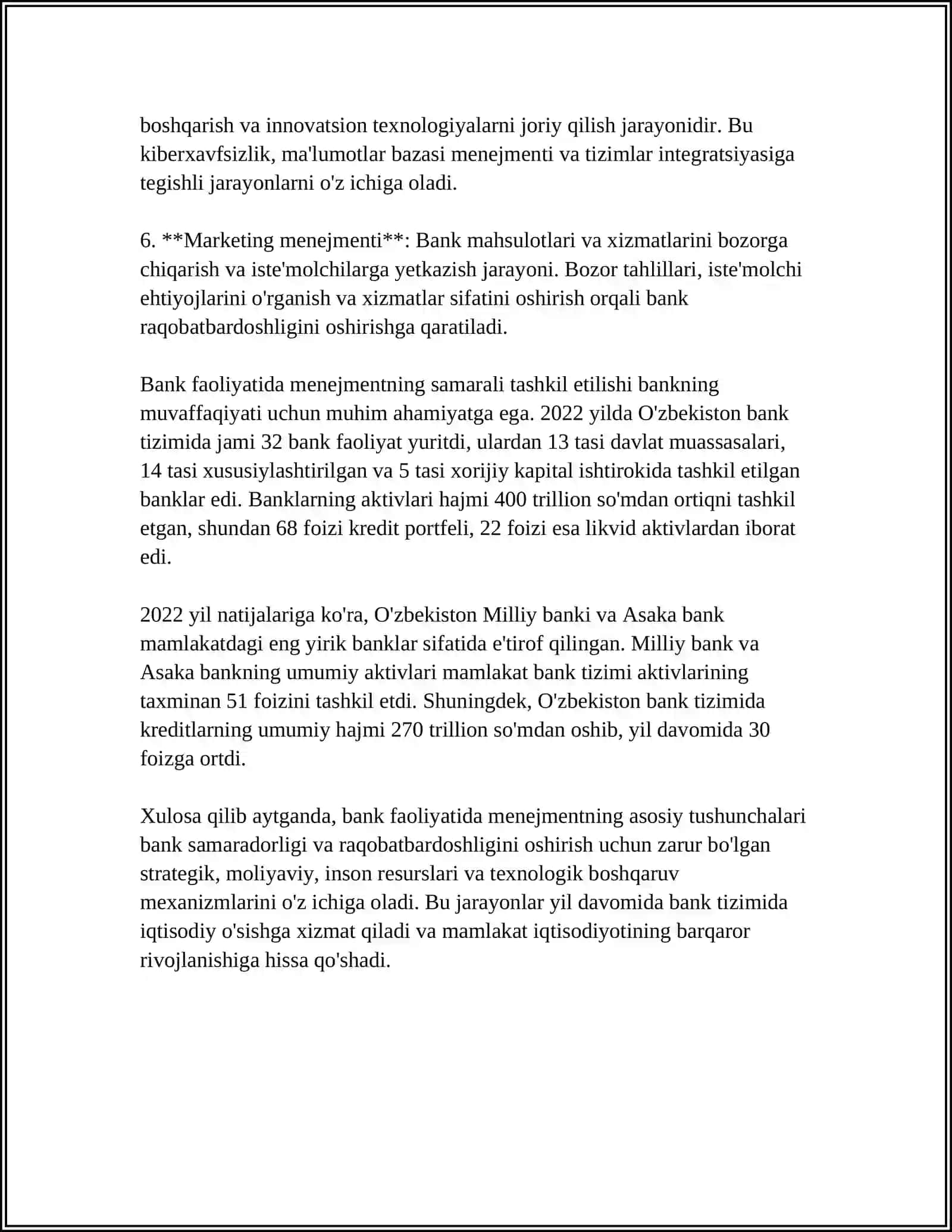 BANK FAOLYATIDA MENEJMENT VA MARKETING ZARUR 4