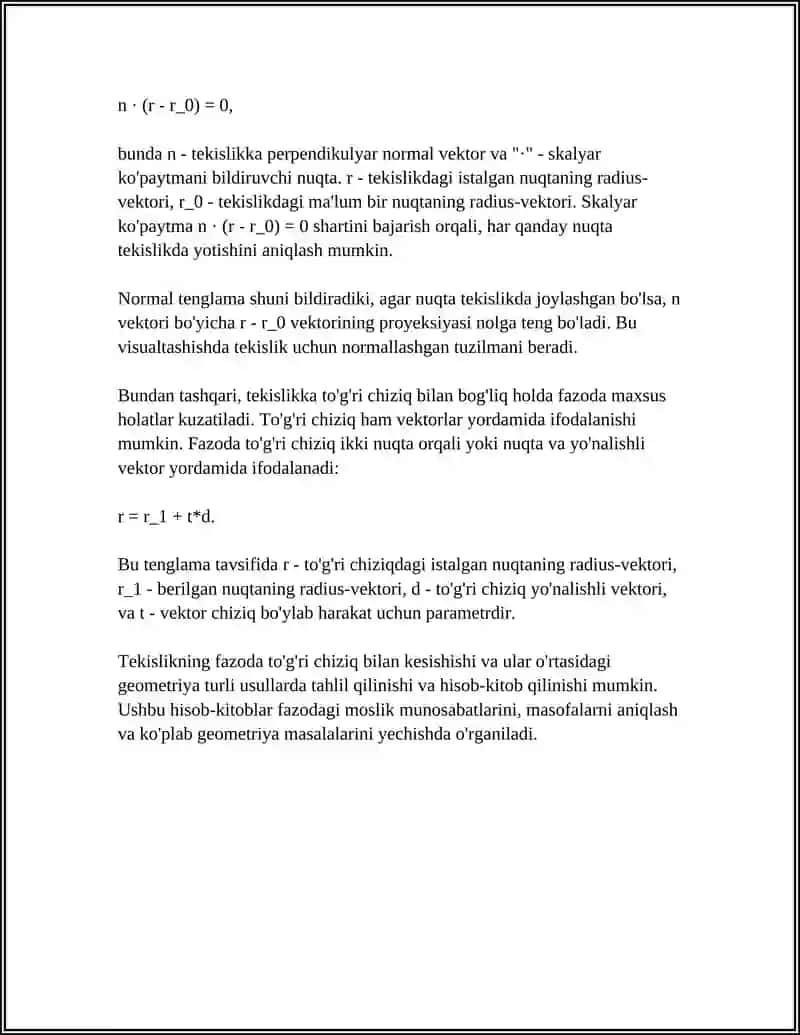 FAZODA TEKISLIKNING Vektor SOHALARI 4