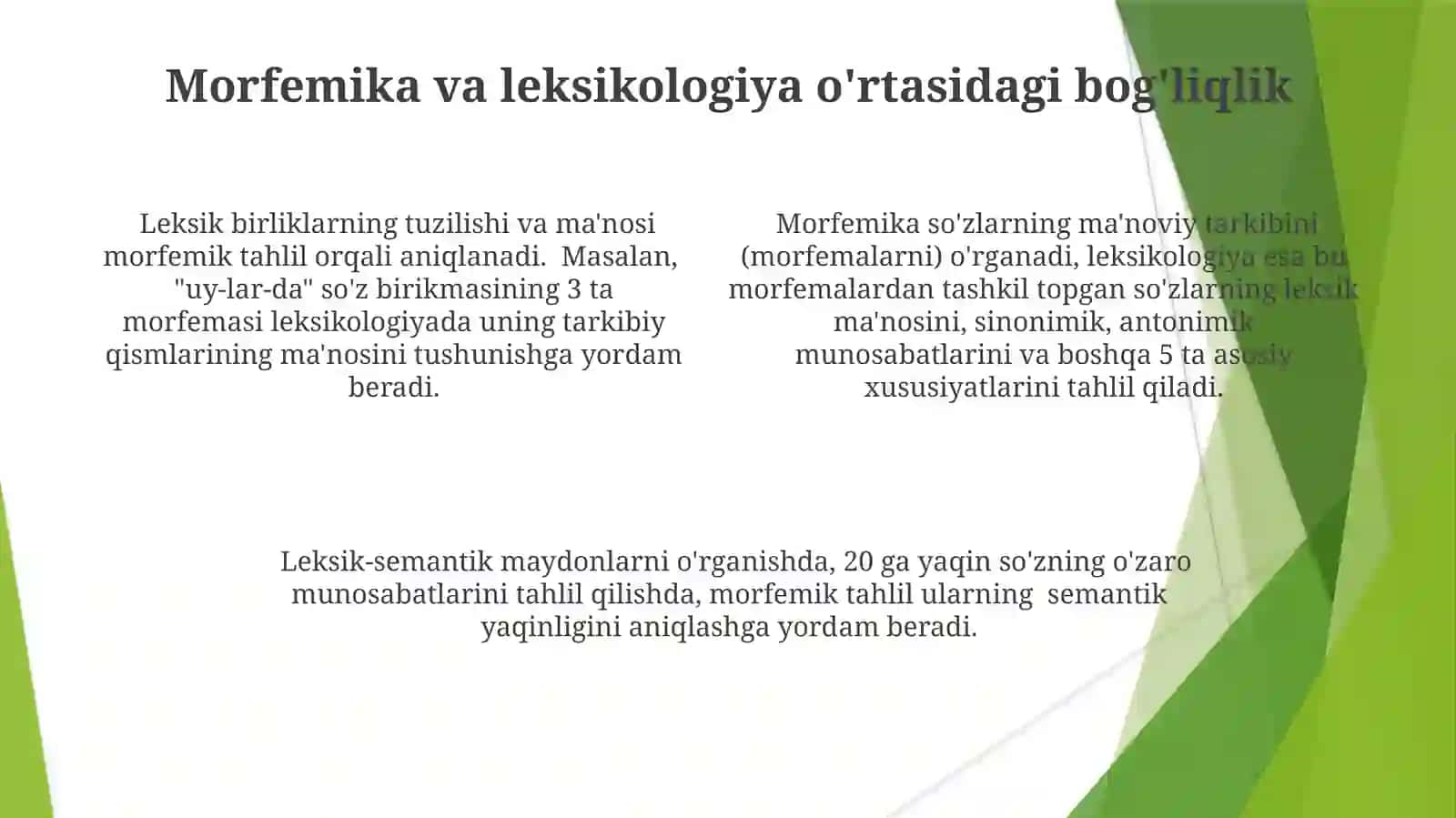 Morfemika va uning turlari, lisoniy xususiyatlar va nutqiy voqealanish 4