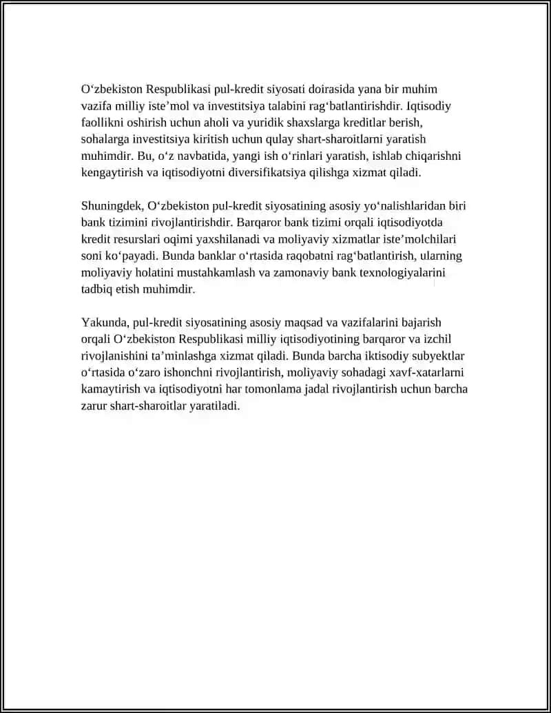 OʻZBEKISTON RESPUBLIKASI PUL KREDIT SIYOSATI 4