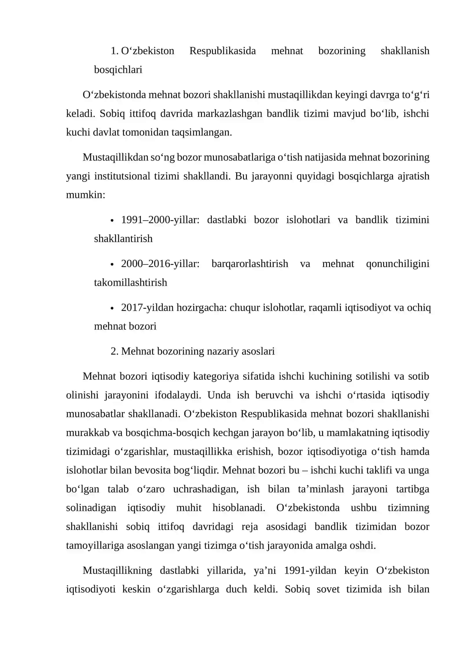 O‘ZBEKISTON RESPUBLIKASIDA MEHNAT BOZORINING SHAKLLANISHI VA ISHSIZLIKNING O‘ZIGA XOS XUSUSIYATLARI 4