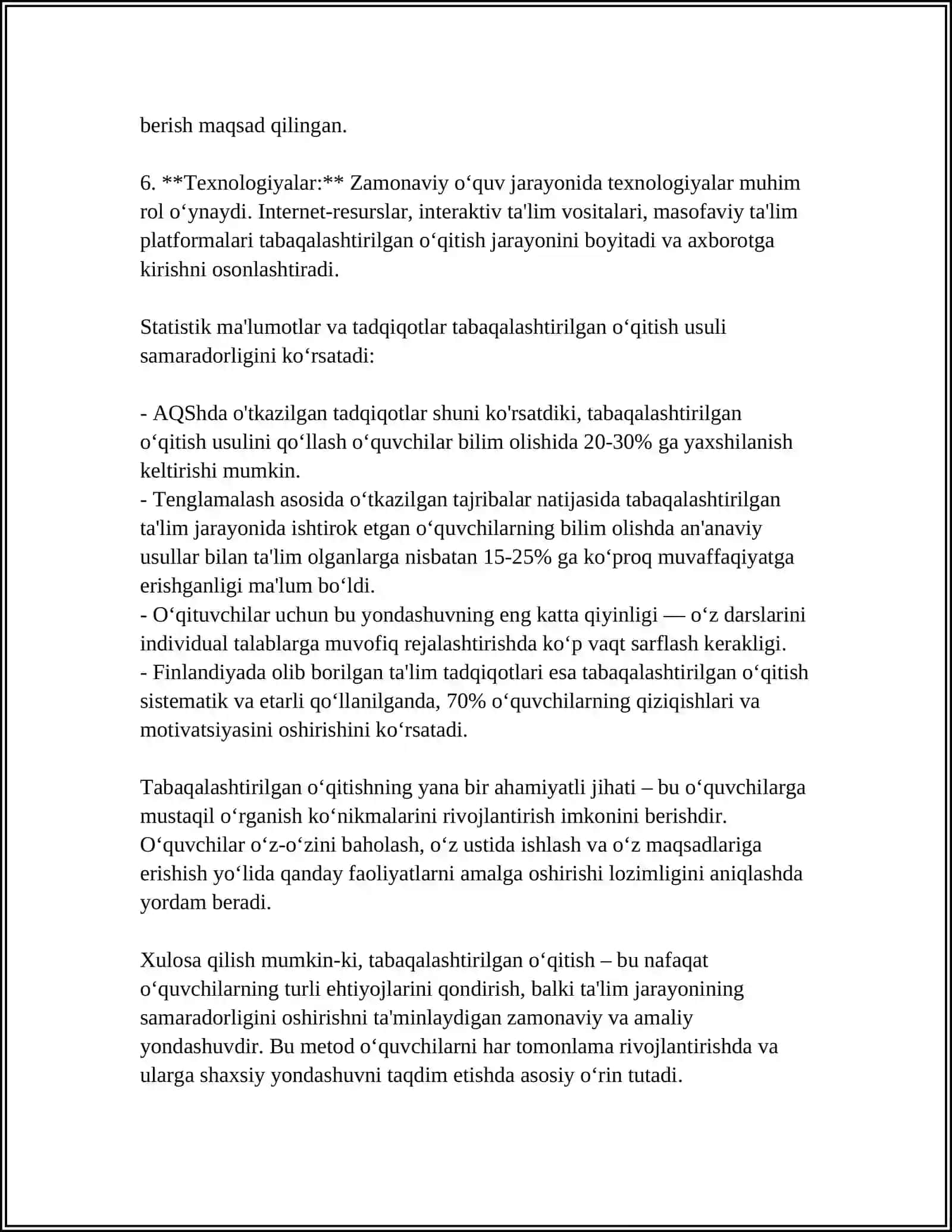TABAQALASHTIRILGAN O’QITISH TEXNALOGIYASI 4