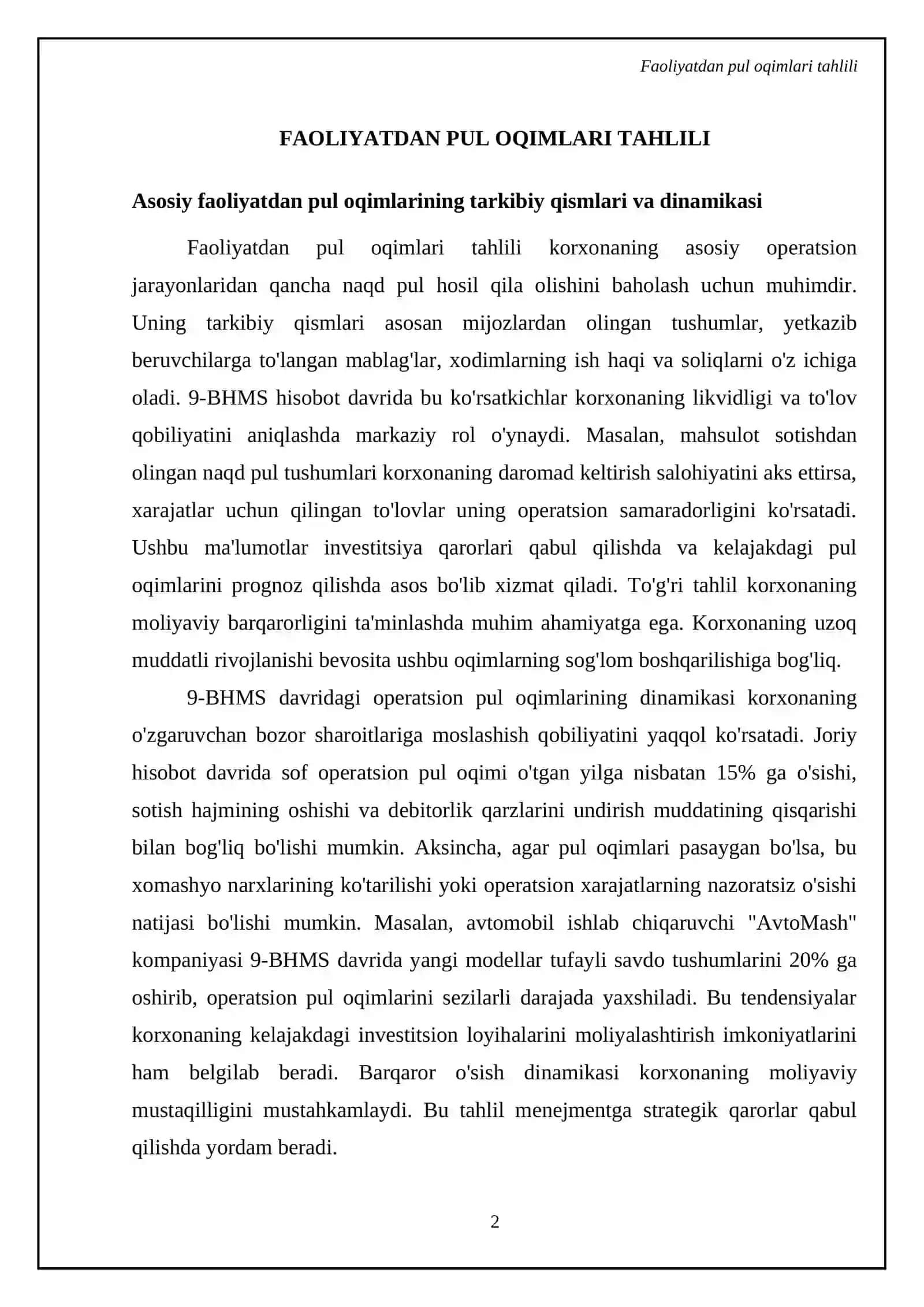 Pul oqimlari to'grisidagi hisobot 9-BHMS 4