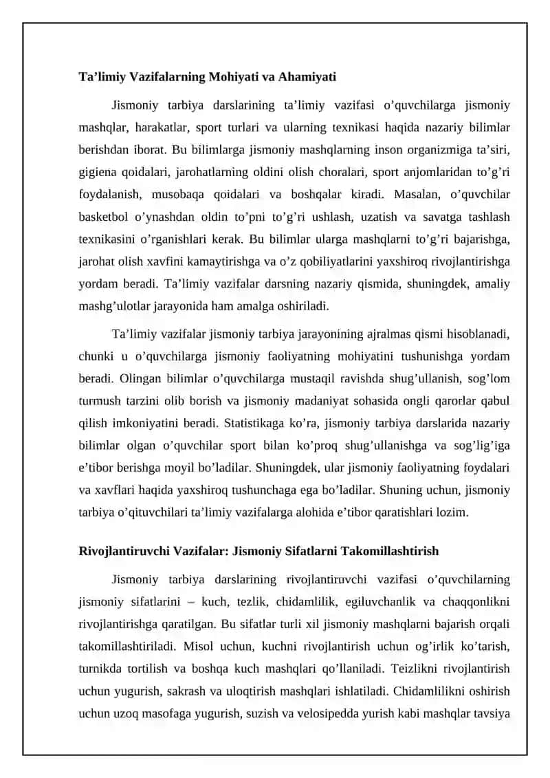 Jismoniy tarbiya darslarining vazifalari. 4
