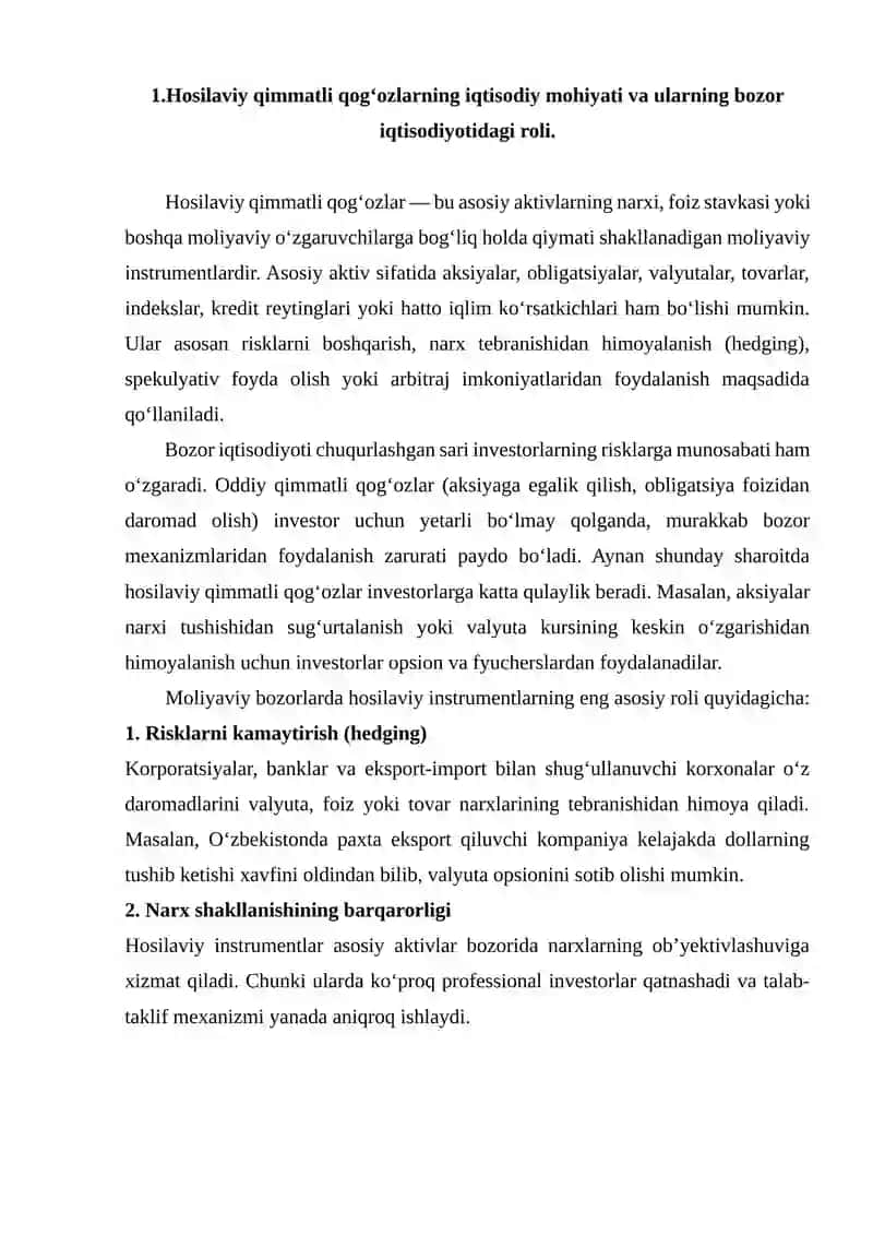 Hosilaviy qimmatli qog’ozlar bozori 4