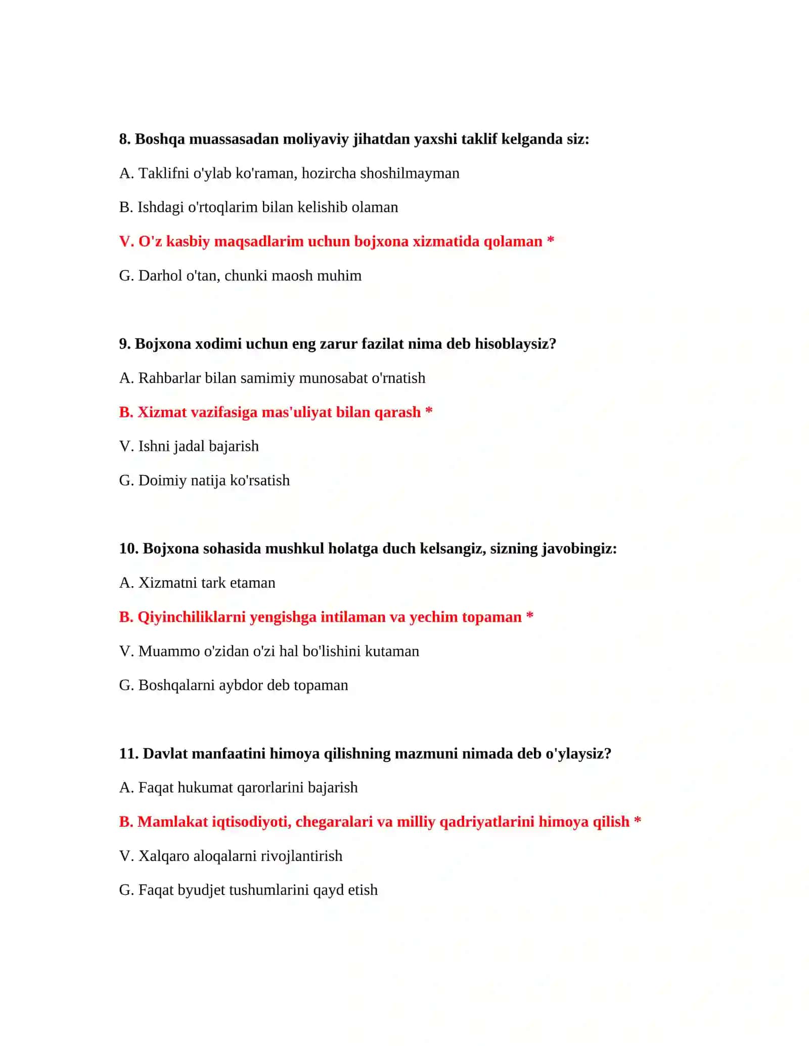 Bojxona psixologik savollar to‘plami 4