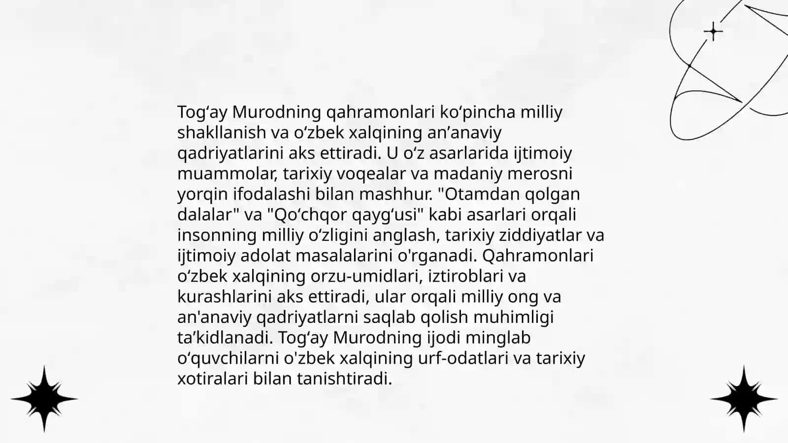 Togʻay Murod qissalarida milliylik ifodasi 4