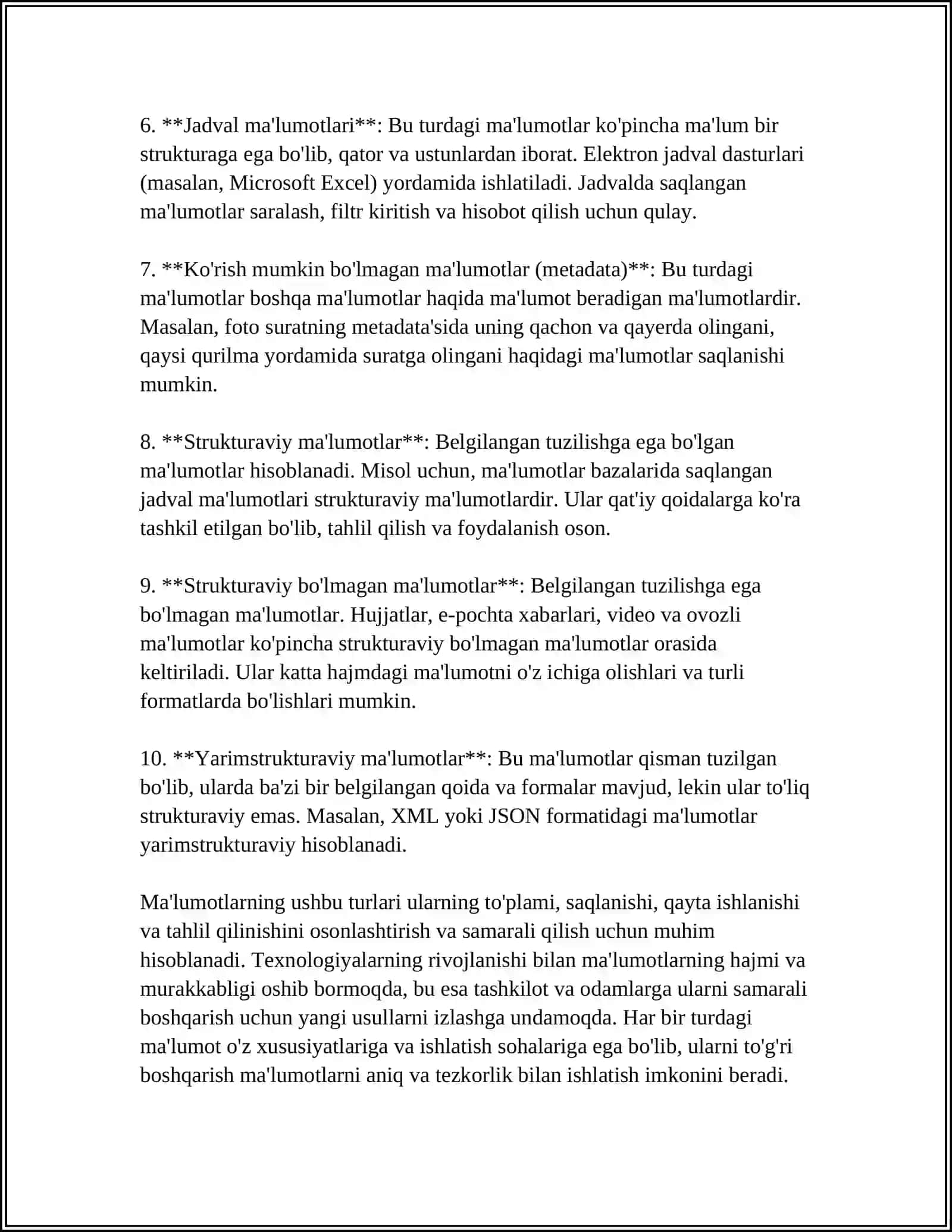 MA`LUMOTLAR, MA`LUMOT TIPLARI. АXBOROT VABILIM 4