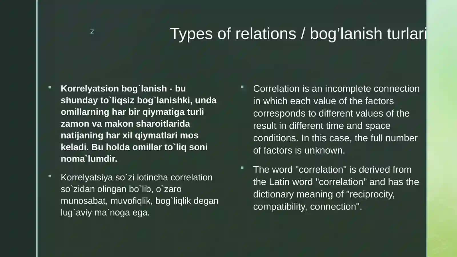 O’zaro bog’lanishlarni statistik o’rganish – correlatsion va regression tahlil 4