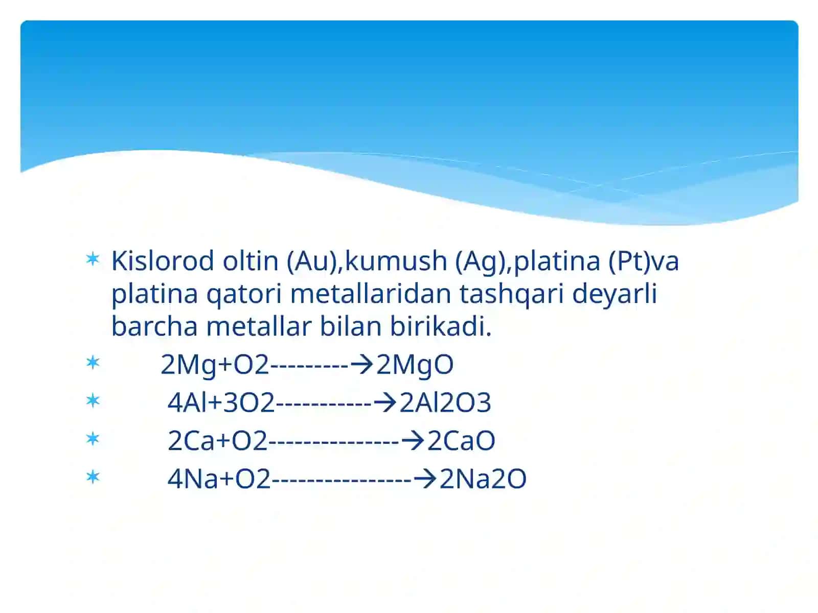 KISLORODNING KIMYOVIY XOSSALARI,UNING BIOLOGIK AHAMIYATI,ISHLATILISHI MAVZUSIDA DARS ISHLANMA 4