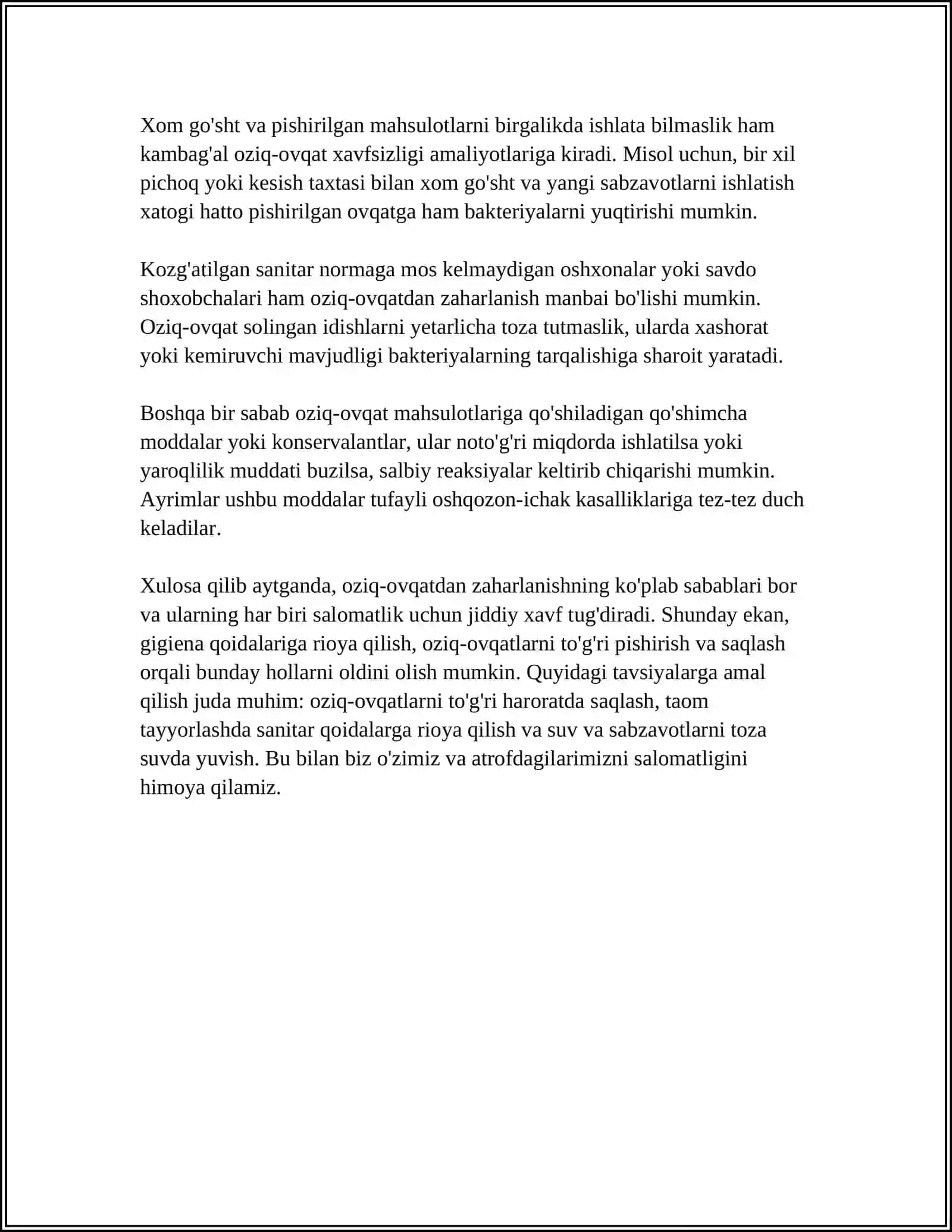 OVQATDAN ZAHARLANISHLAR VA ULARNI OLDINI OLISH CHORALARI 4