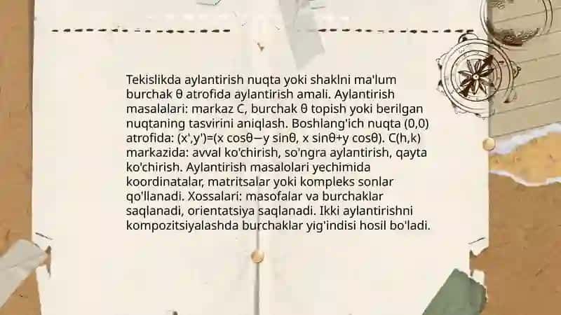 Geometrik akslantirishlarning barcha turlariga oid masalalar yechish 4
