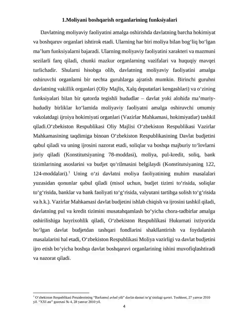 Moliya mexanizmi, uning tarkibiy qismlari, elementlari va moliyaviy siyosatni amalga oshirishdagi roli 4