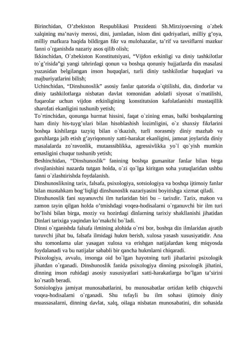 Dinshunoslik fanining predmeti, maqsadi va vazifalari 4