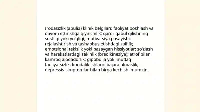 Irodani buzilishi.Irodasizlik xulq-atvori 4