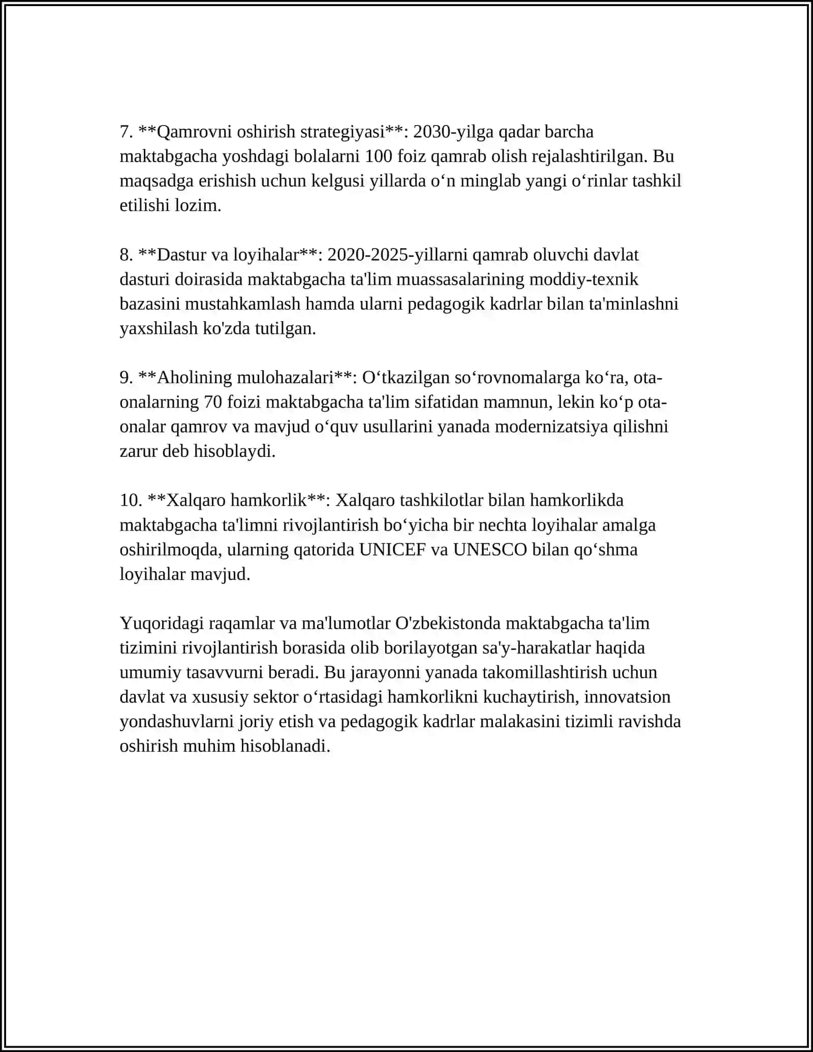 O'ZBEKISTON RESPUBLIKASIDA TALIM SOHASI BOYICHA AMALGA OSHIRILGAN ISLOHOTLAR 4