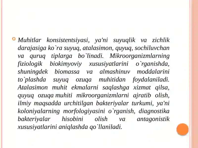 Ozuqa  muhitlari  va  ularning klassifikatsiyasi 4