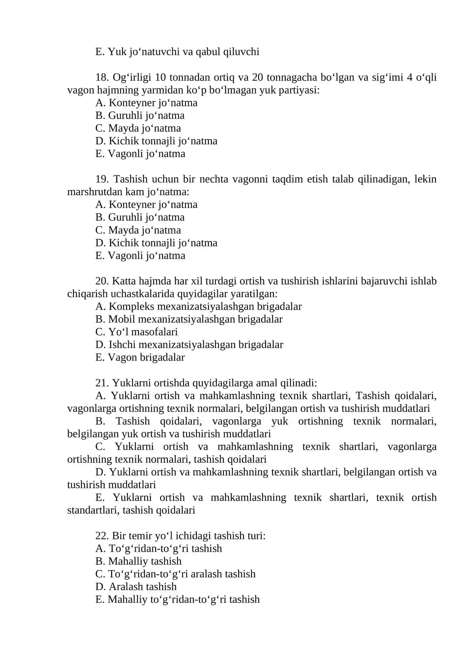 Temir yo‘lning yuk jo‘natuvchilar va oluvchilar, yo‘lovchilar, shuningdek boshqa transport turlari bilan huquqiy munosabatlarini tavsiflovchi tashqi faoliyati sohasi 4