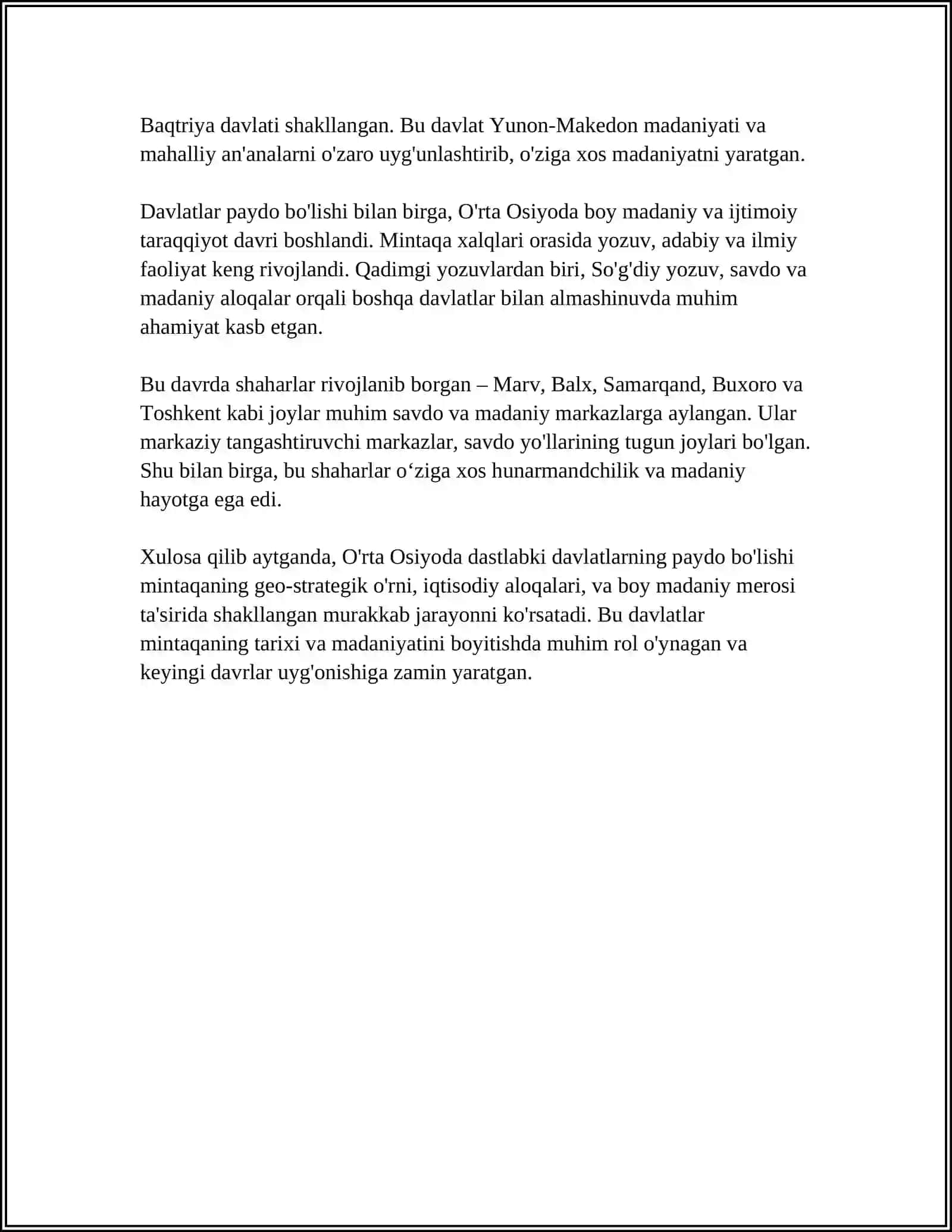 O'ZBEK DAVLATCHILIGINING TARIXIY BOSQICHLARI (O'ZBEKISTON HUDUDIDAGI DAVLATLAR TARIXI MISOLIDA) 4