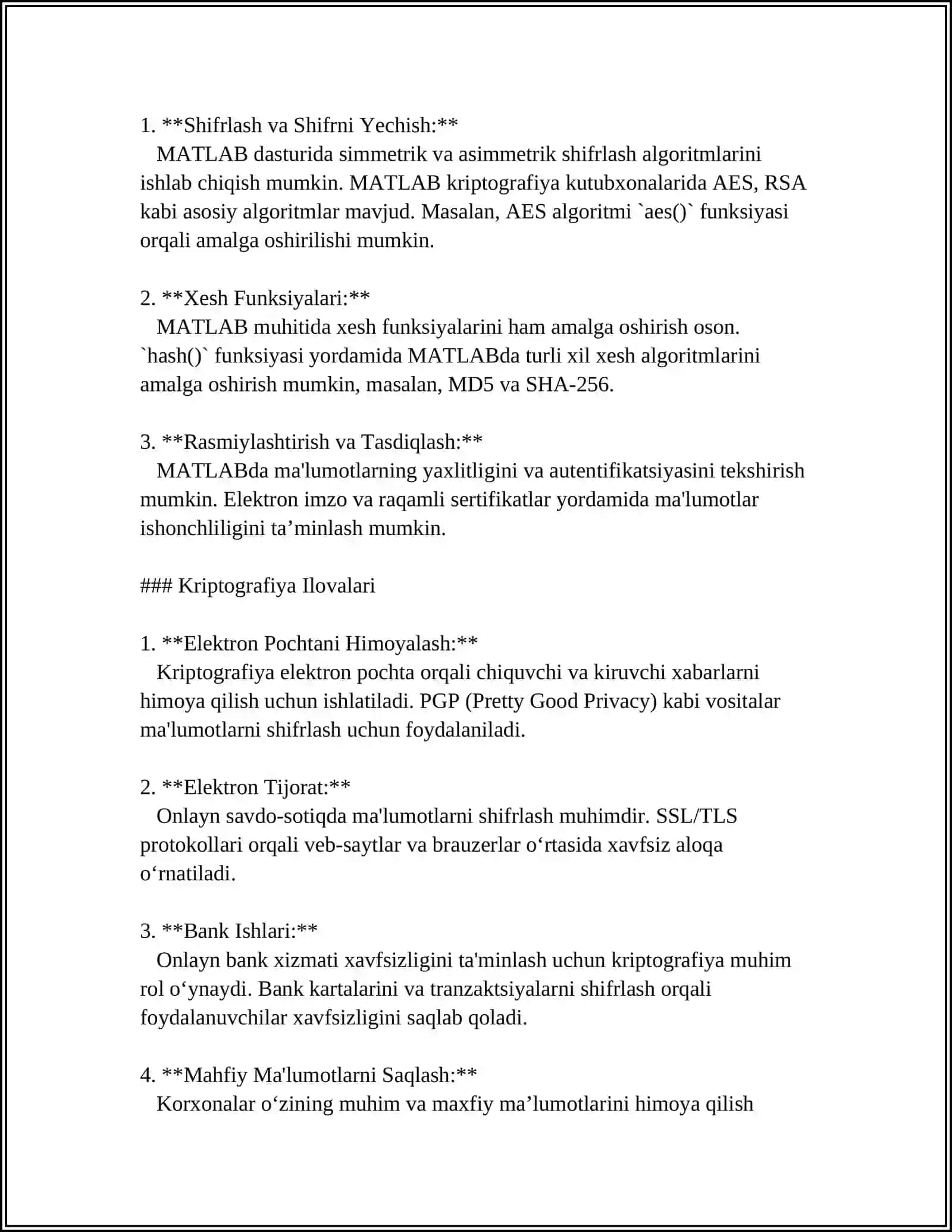MATLABDA KRIPTOGRAFIYA ALGORITMLARINI O‘RGANISH VA QO‘LLASH 4